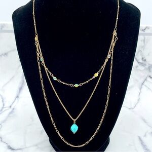 New Jolli Molli Layered Necklace Faux Turquoise Gold Tone